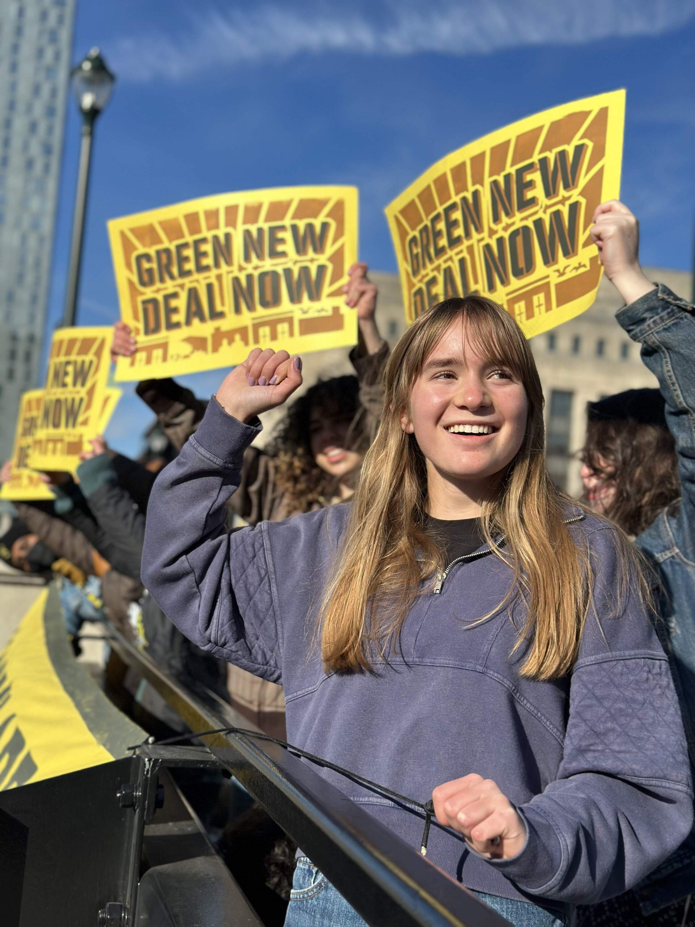 Emma Weber attends an environmental protest calling on President Biden to declare a climate emergency. (Matt Ellis-Ramírez)
