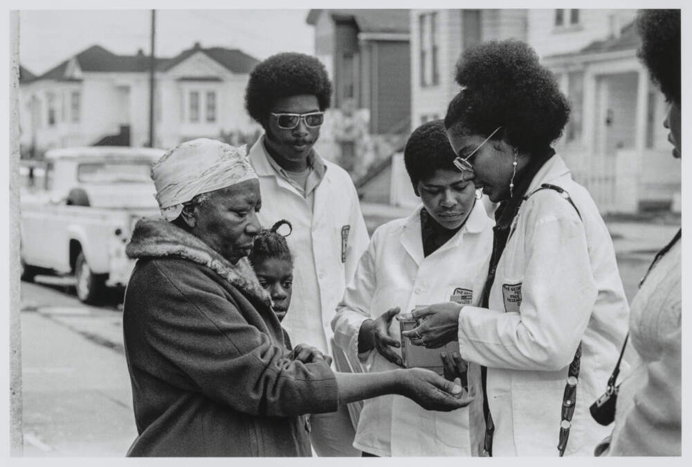Stephen Shames, &quot;Oakland, California: Adrienne Humphrey tests a woman for sickle cell anemia during Bobby Seale's campaign for Mayor of Oakland,&quot; 1973. (Courtesy Museum of Fine Arts, Boston)
