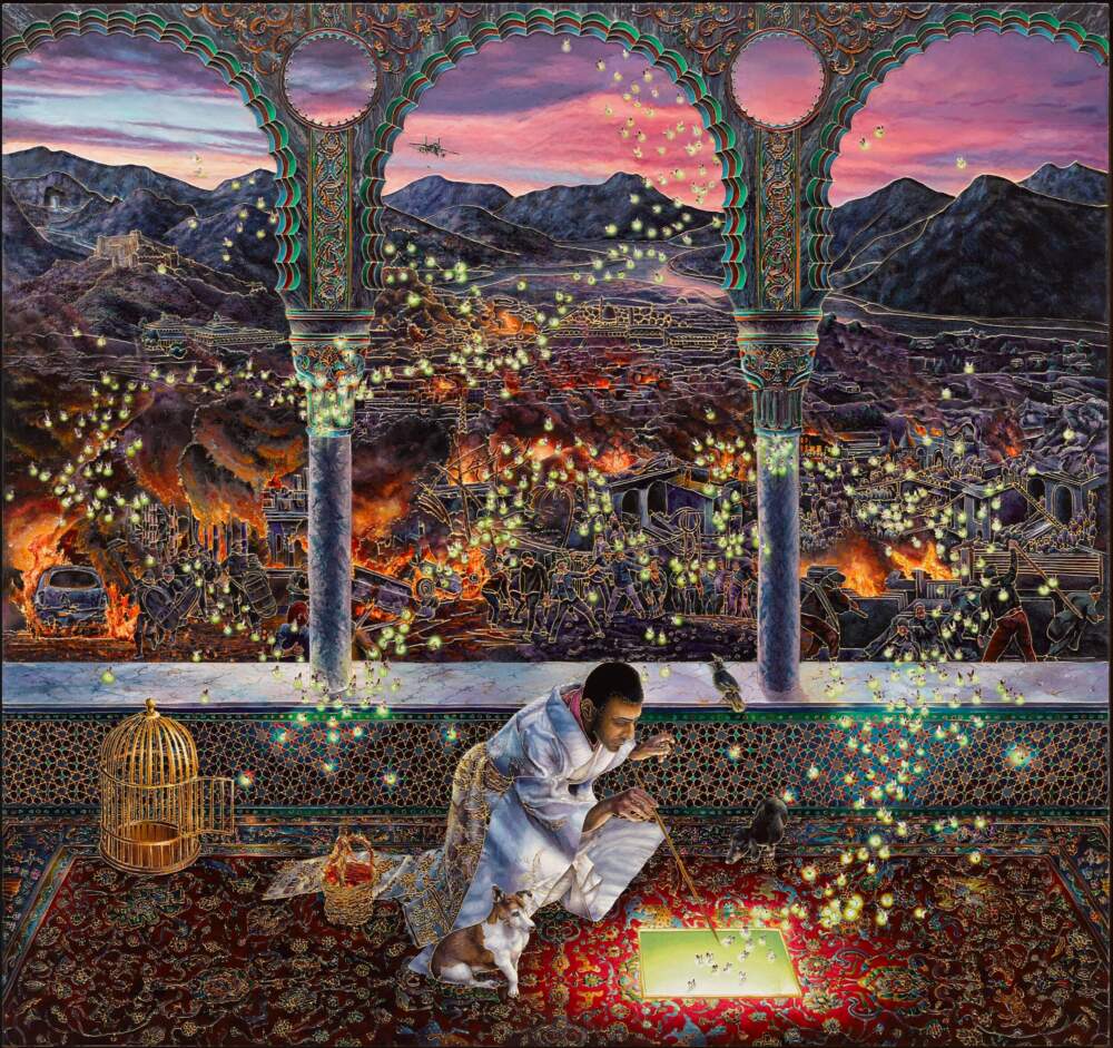Raqib Shaw, &quot;Ode to the Country without a Post Office, 2019-2020.&quot; (Courtesy Isabella Stewart Gardner Museum)