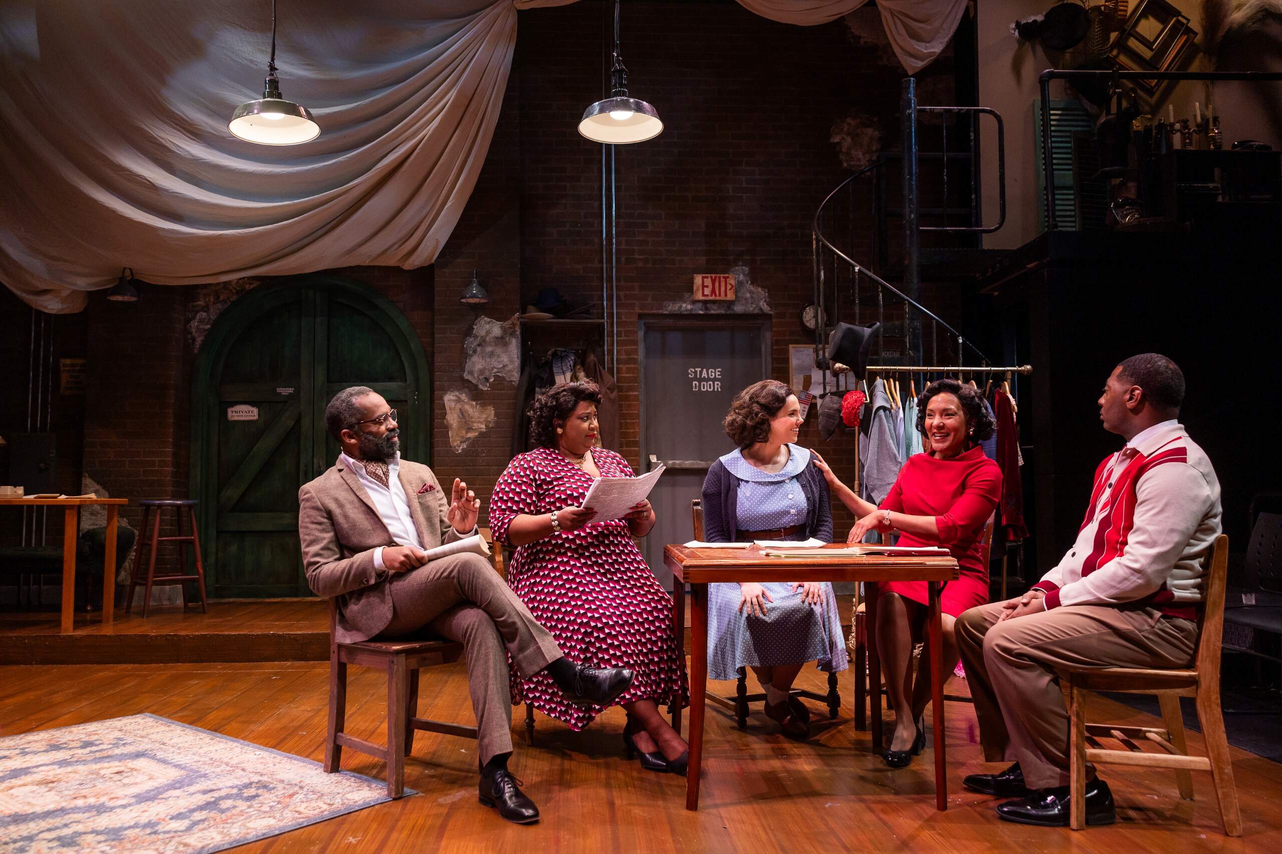 Left to right: Davron S. Monroe, MaConnia Chesser, Allison Beauregard, Patrice Jean-Baptiste and Kadahj Bennett in Lyric Stage Company's "Trouble in Mind." (Courtesy Nile Hawver)