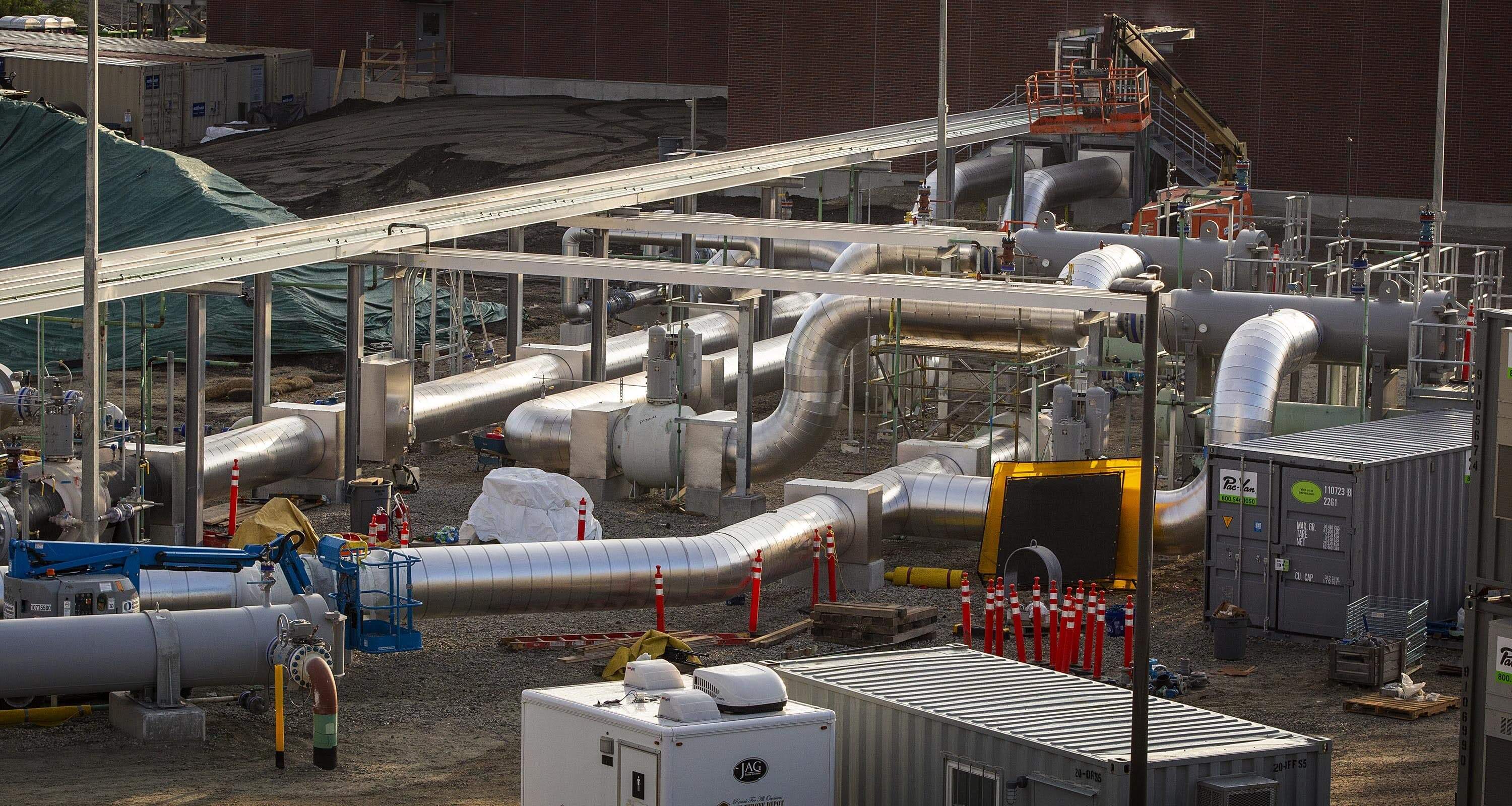 Project Maple will expand the capacity of the Algonquin Gas Transmission line, which feeds into the Weymouth gas compressor station. (Robin Lubbock/WBUR)