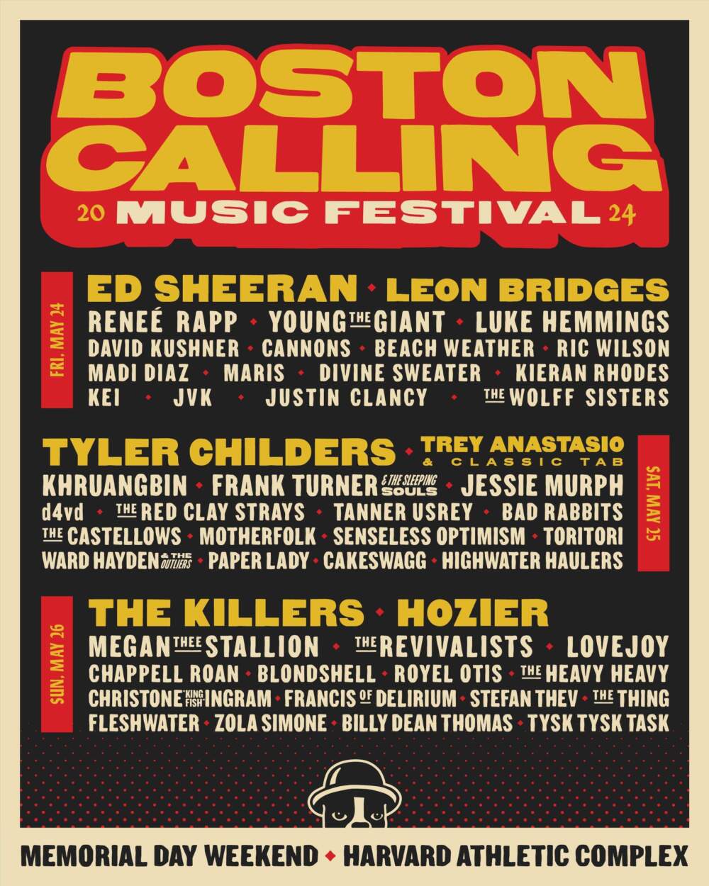 Boston Calling's 2024 lineup features headliners Ed Sheeran, Tyler Childers and The Killers. (Courtesy Boston Calling)