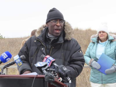 Rev. Ronald Tuff, of the GreenFaith environmental group, speaks at a press conference in Atlantic City, N.J. on Tuesday, Jan. 17, 2023, at which environmental groups supported offshore wind power development and decried what they call the false narrative that offshore wind site preparation work is responsible for seven whale deaths in New Jersey and New York in little over a month. (AP)