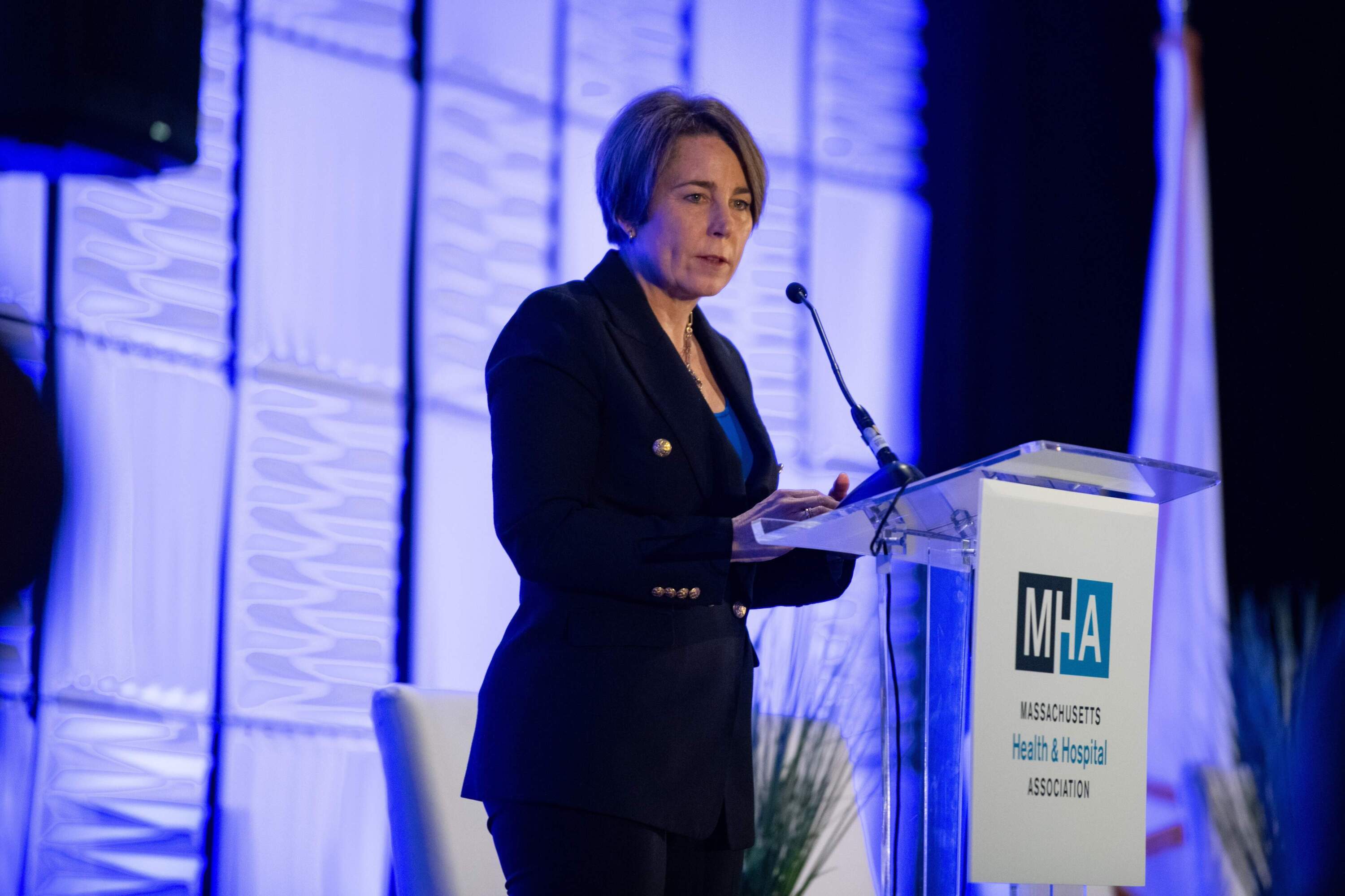 Gov Maura Healey speaks during the Massachusetts Health & Hospital Association's 2024 annual meeting. (Photo courtesy Massachusetts Health & Hospital Association)