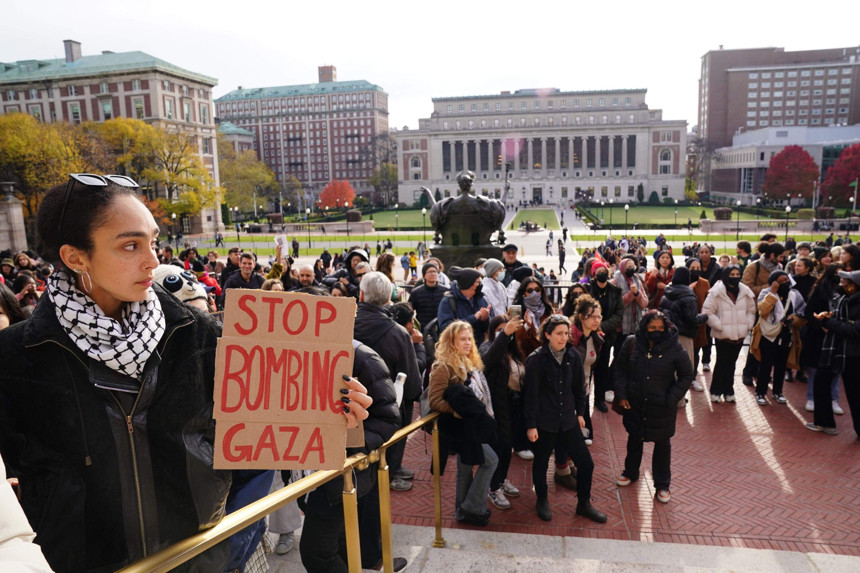 Demonstrators rally at a "All out for Gaza" protest at Columbia University in New York City on Nov. 15, 2023. (Bryan R. Smith/AFP via Getty Images)