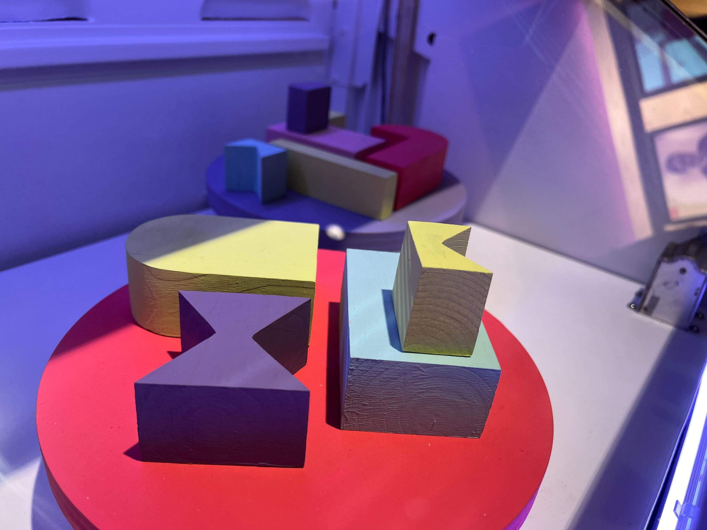 When the jukebox plays, colorful wooden sculptures spin like the vinyl records the machine used to play. (Solon Kelleher/WBUR)