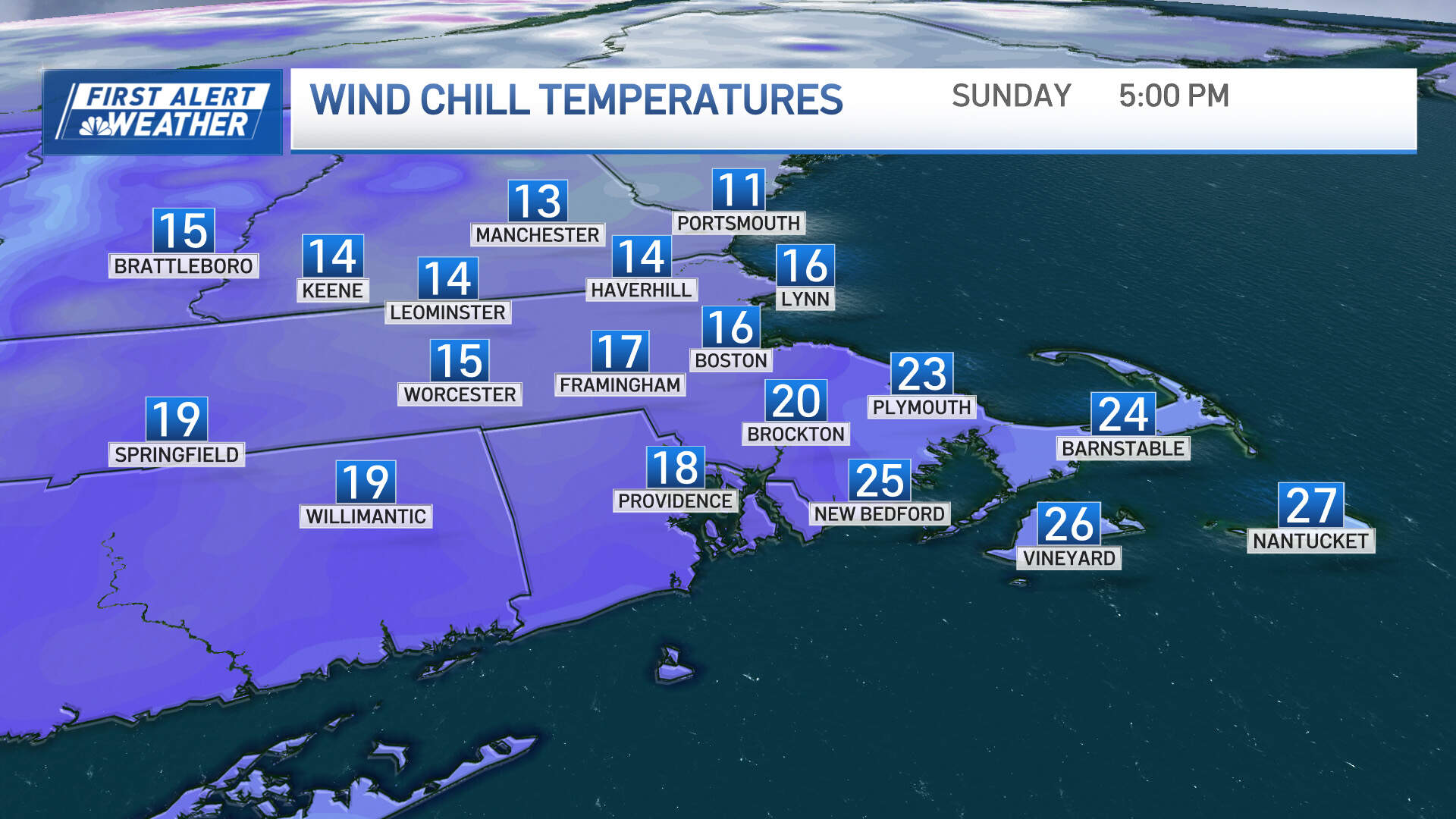 Temperatures are expected to drop during the storm hitting Mass. Saturday into Sunday. (Courtesy of NBC Boston)