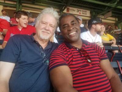 &quot;It’s a pleasure to see games with friends. We spend a few hours away from everything else and have a chance to catch up.&quot; The author with his friend Adrian Walker. (Courtesy Jim Sullivan) 