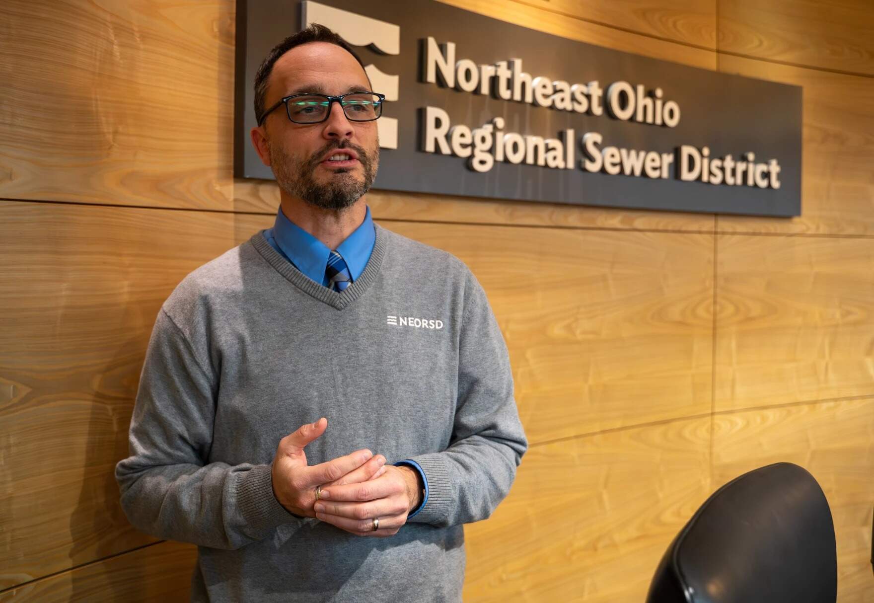 John Gonzalez of the Northeast Ohio Regional Sewer District has spearheaded their unique social media outreach, including recording a voicemail message which has become a phenomenon. (Ygal Kaufman/Ideastream Public Media)