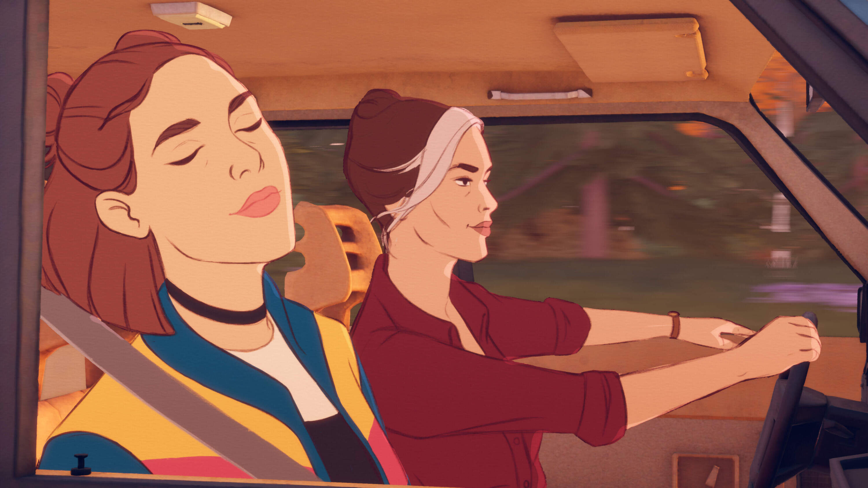 Kaitlyn Dever and Keri Russell star in the upcoming story-driven game “Open Roads.” (Courtesy of Annapurna Interactive)