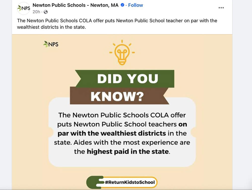 A screenshot of a now-deleted Facebook post on the Newton Public Schools page. (Screenshot of Facebook)