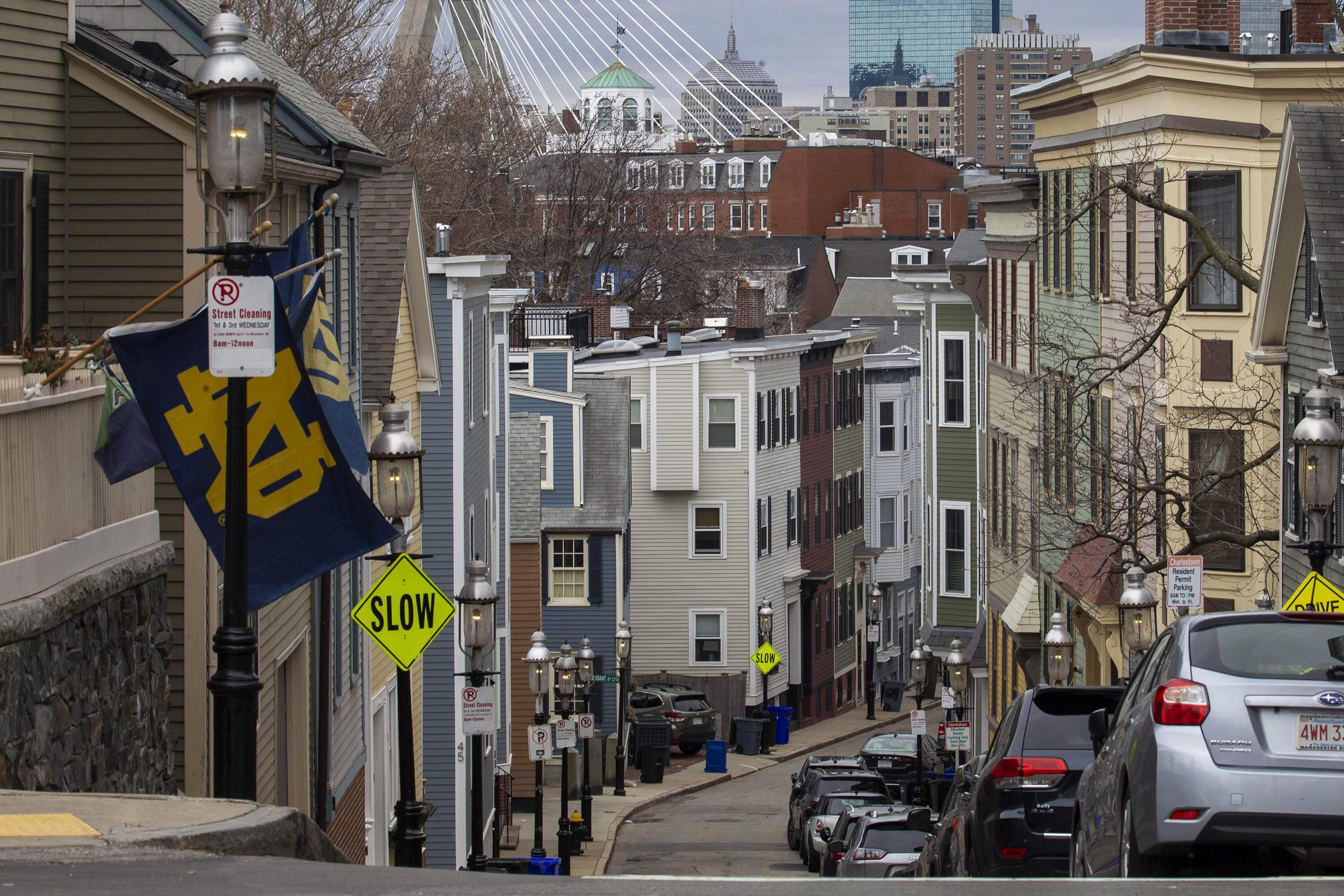 Housing along Pleasant Street in Charlestown. (Jesse Costa/WBUR)