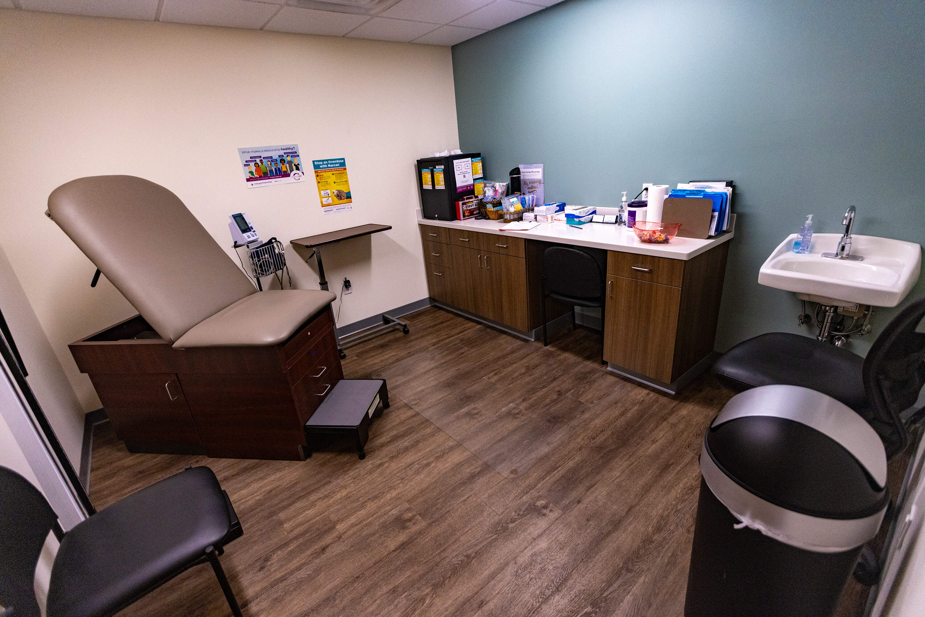 A room where clients receive medication to treat substance use disorder at Riverside Community Care's CBHC in Milford. (Jesse Costa/WBUR)