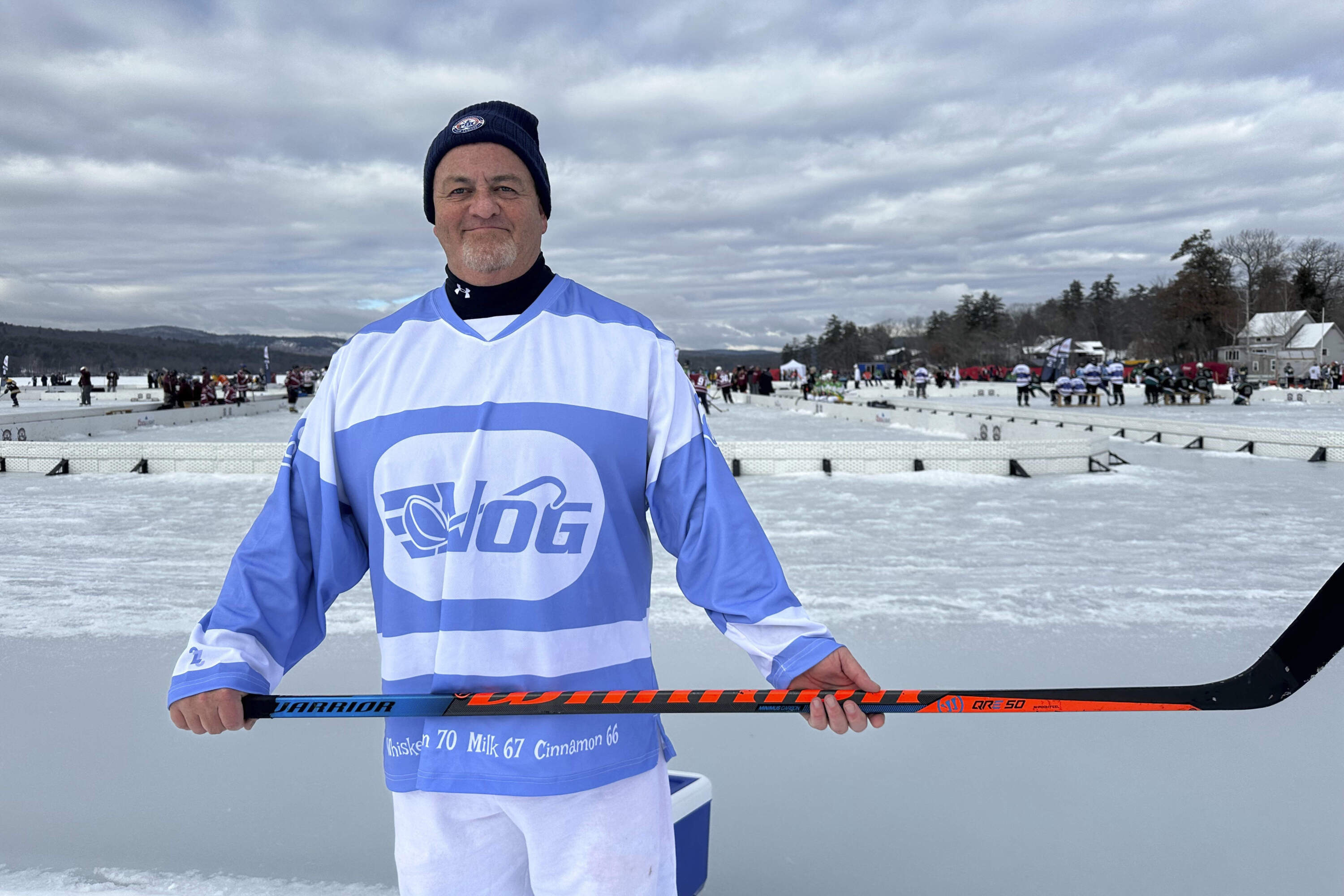 Pond Hockey Classic player Pete Kibble poses for a photo in Meredith. (Nick Perry/AP)