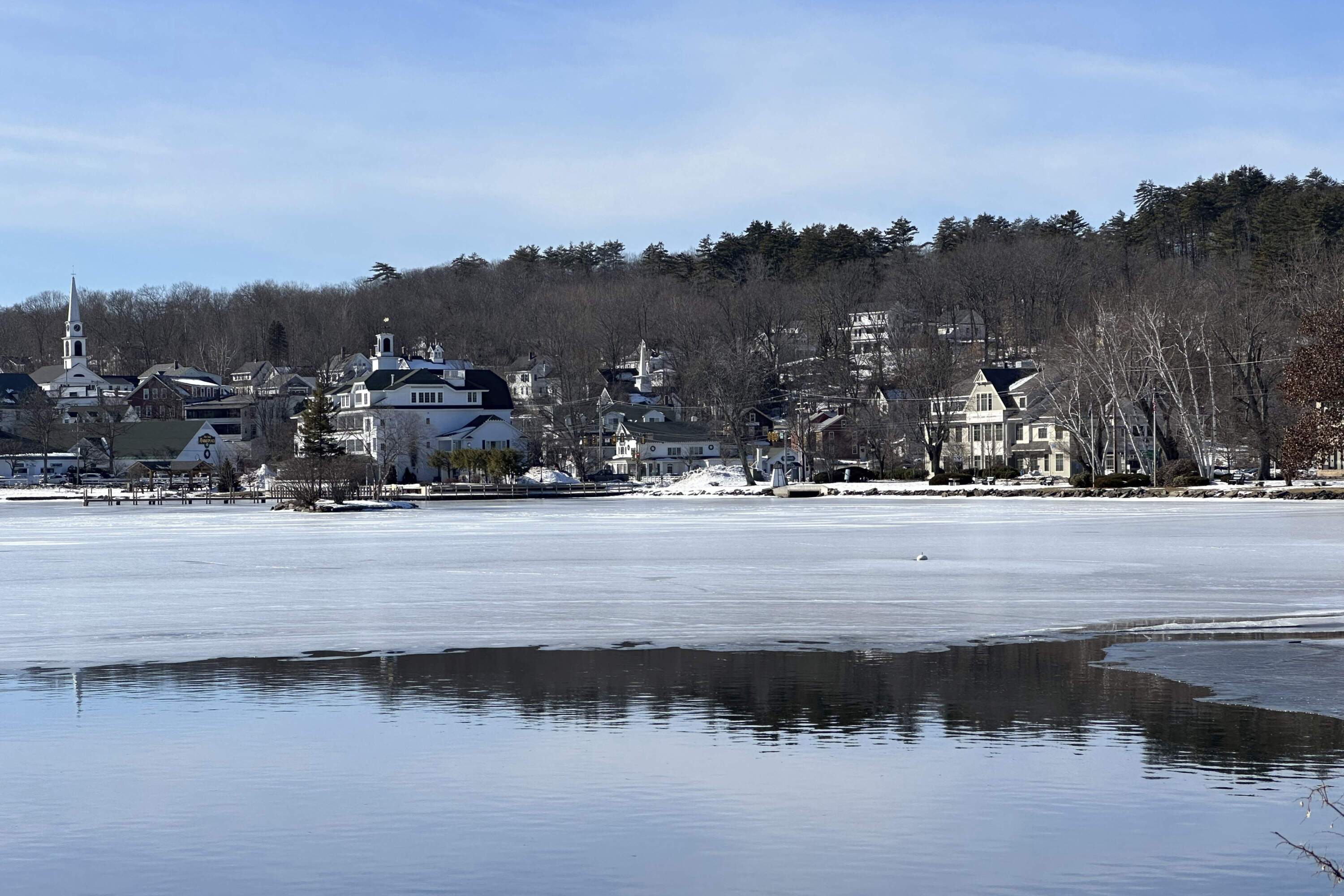 Ice covers too thinly to host the Pond Hockey Classic on Lake Winnipesaukee. (Nick Perry/AP)