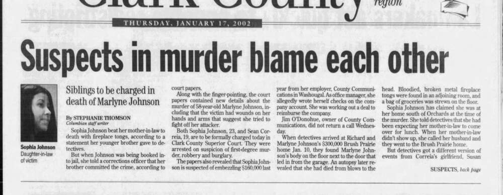 Detectives determined that siblings Sophia and Sean Correia are suspects in the murder. (The Columbian, Jan. 17, 2002)
