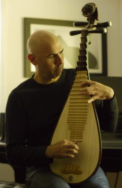 Eric Shimelonis plays the pipa: an ancient Chinese instrument that’s been described as elegant, playful, charming, and adaptable to traditional and modern sounds. (Credit: Rebecca Sheir)