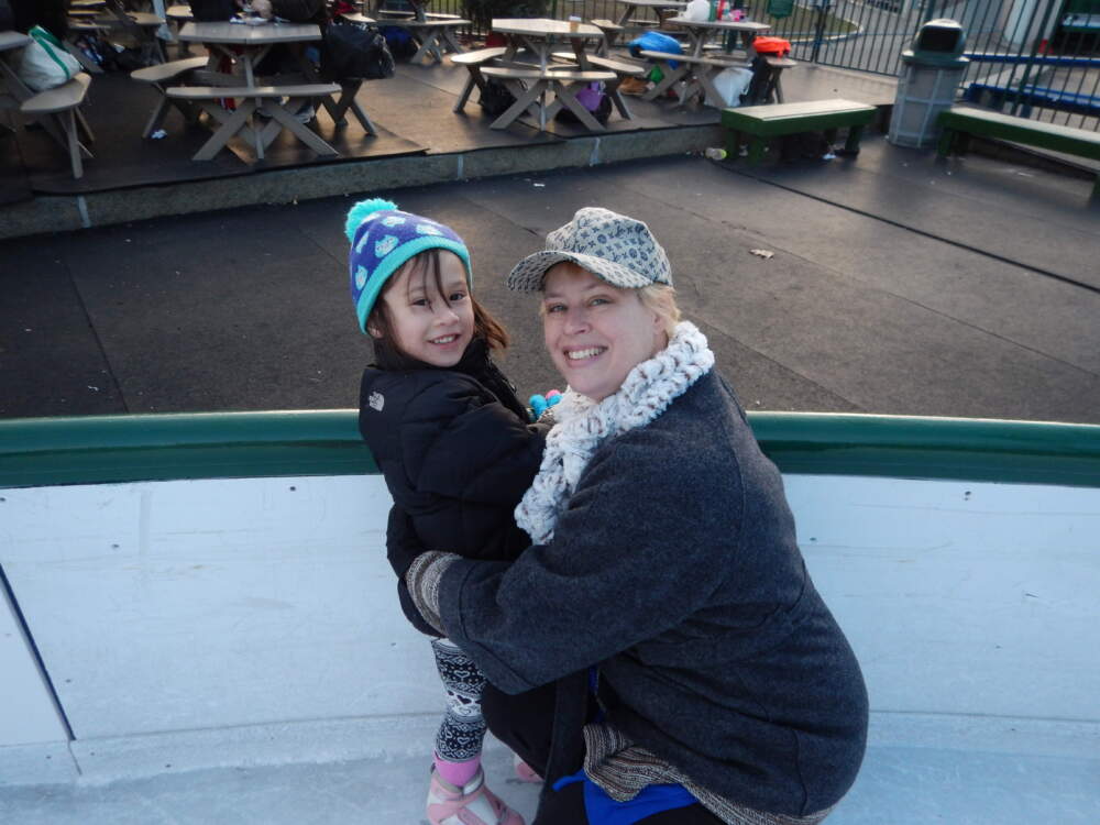 The author and her daughter at a First Night celebration at Frog Pond. (Courtesy Kristen Paulson-Nguyen)