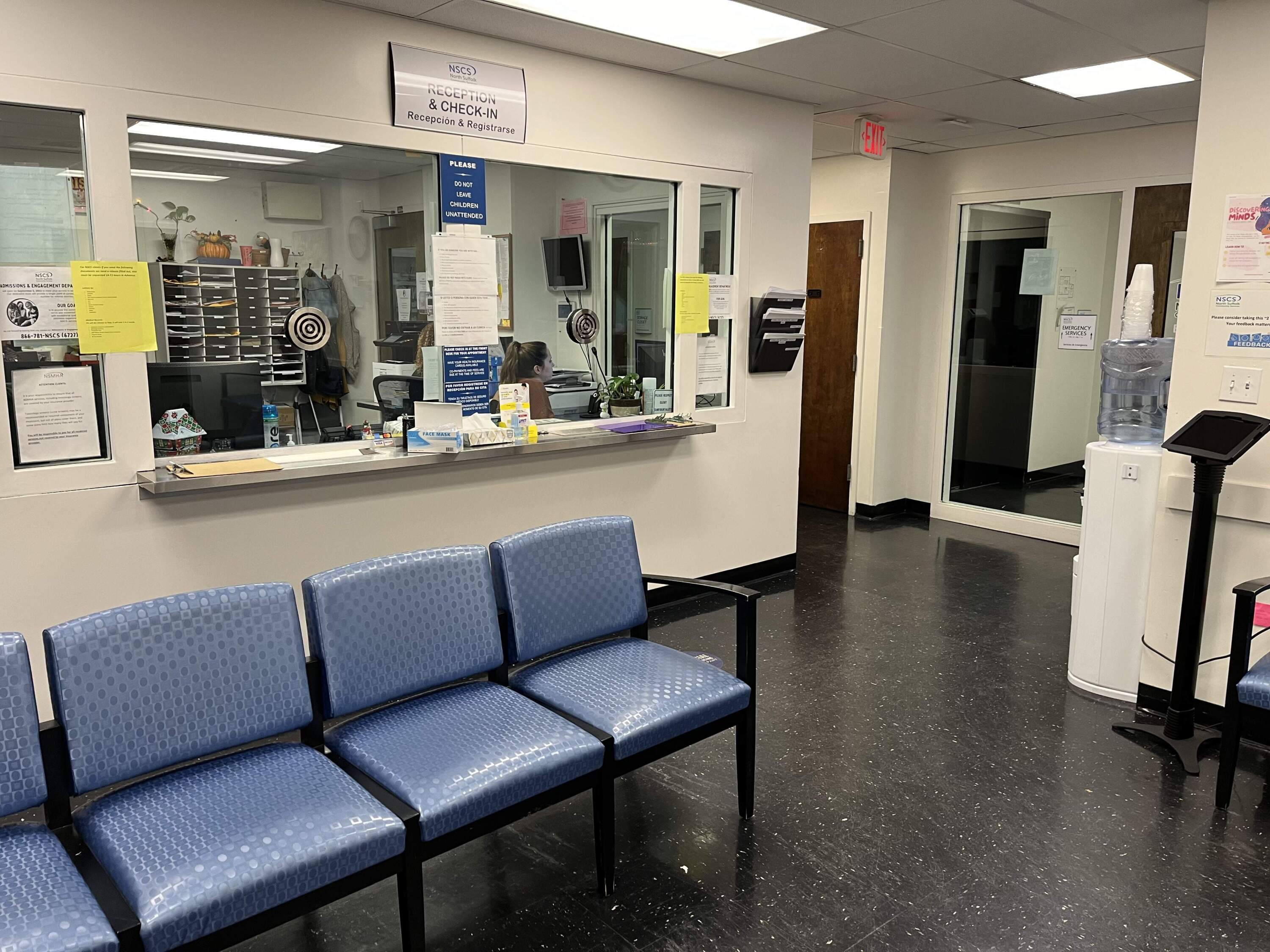 The main lobby of the North Suffolk Community Services CBHC in East Boston. (Lynn Jolicoeur/WBUR)