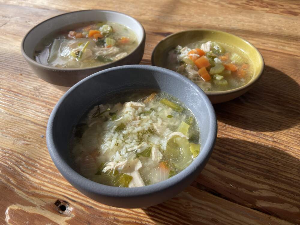 Chicken, vegetable, and rice soup with dill. (Kathy Gunst/Here & Now)