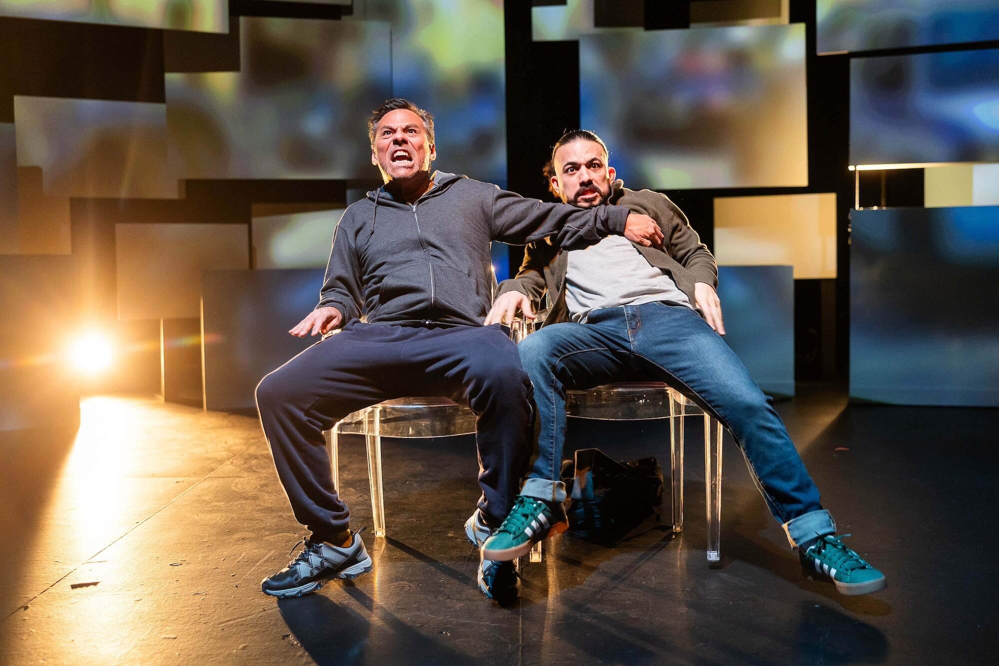 Jorge Alberto Rubio and Armando Rivera are a father and son wrestling with AI in "Machine Learning" at Central Square Theater. (Courtesy Nile Scott Studios)