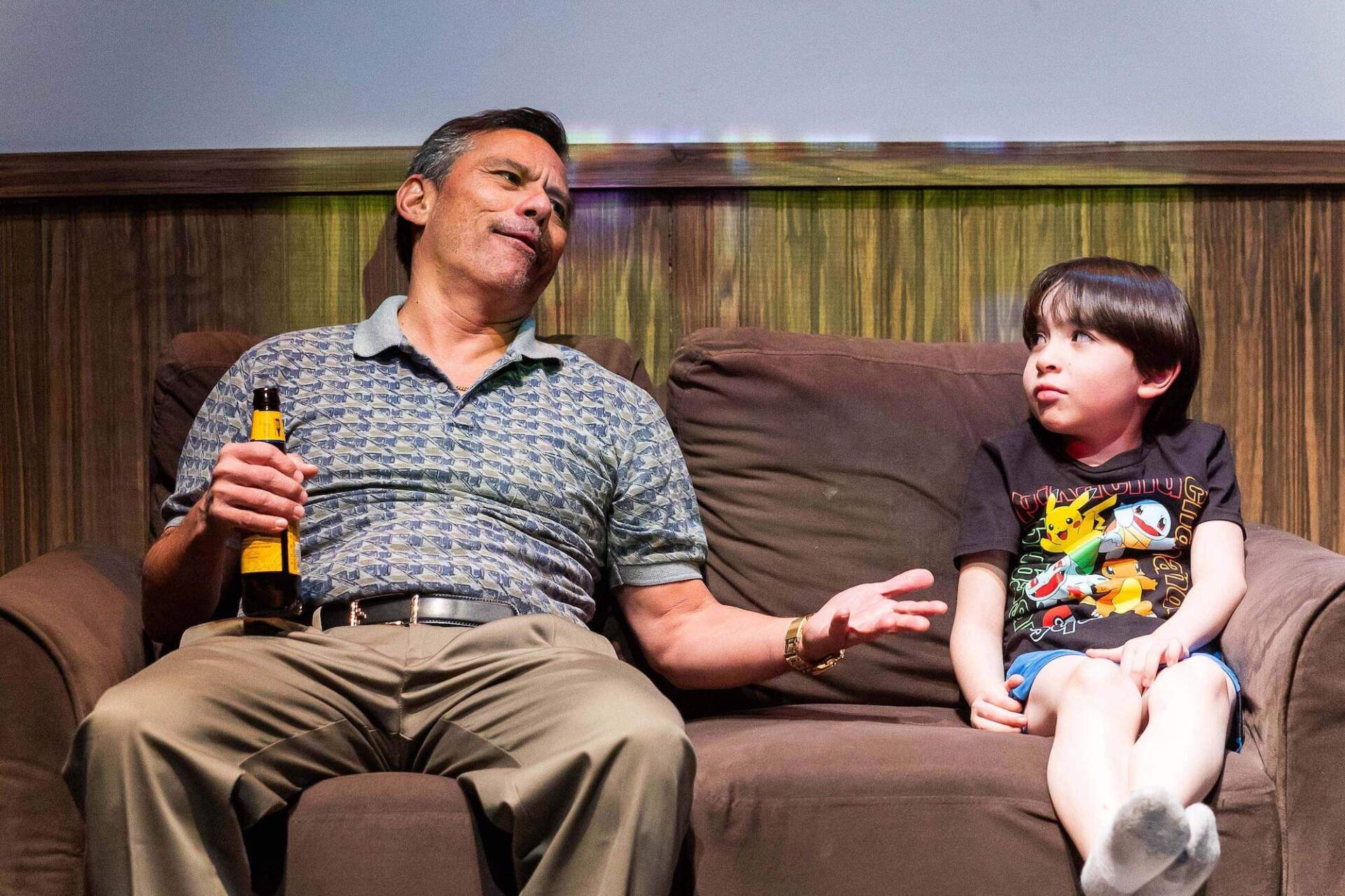 Jorge Alberto Rubio and Xavier Rosario as a younger version of his son in "Machine Learning" at Central Square Theater. (Courtesy Nile Scott Studios)