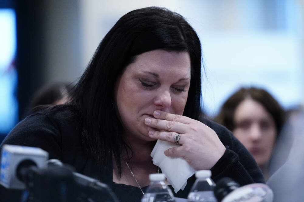 Cassandra Violette, daughter-in-law of victims Bob and Lucy Violette, testifies in Augusta, Maine. (Robert F. Bukaty/AP)