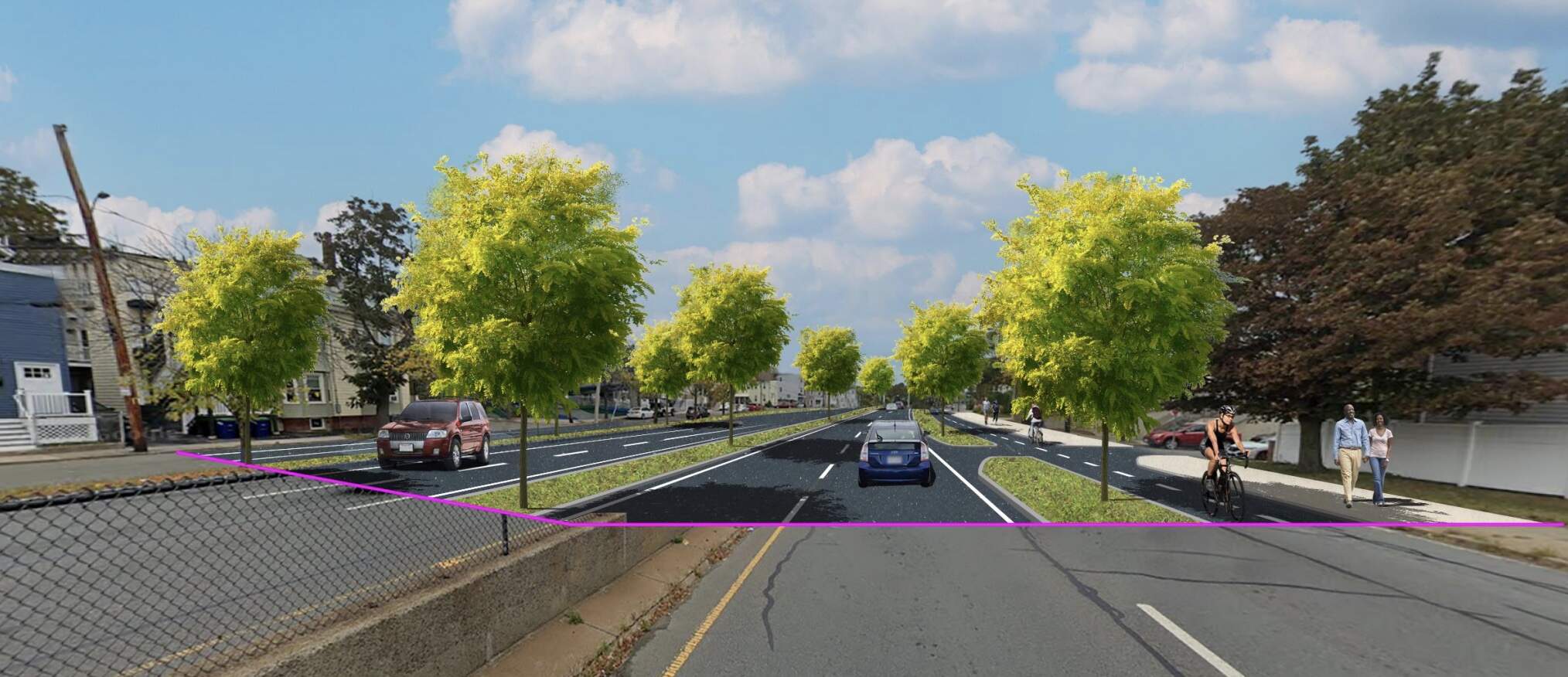 A rendering of a reconstructed McGrath Highway in Somerville near Otis Street.