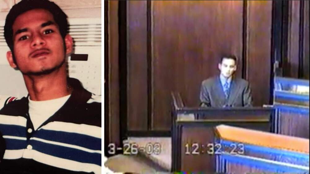 Sean Correia (left) testified in 2003 (right) that he saw his sister standing over Marlyne Johnson's body holding fireplace tongs. (Courtesy of Sophia Johnson)