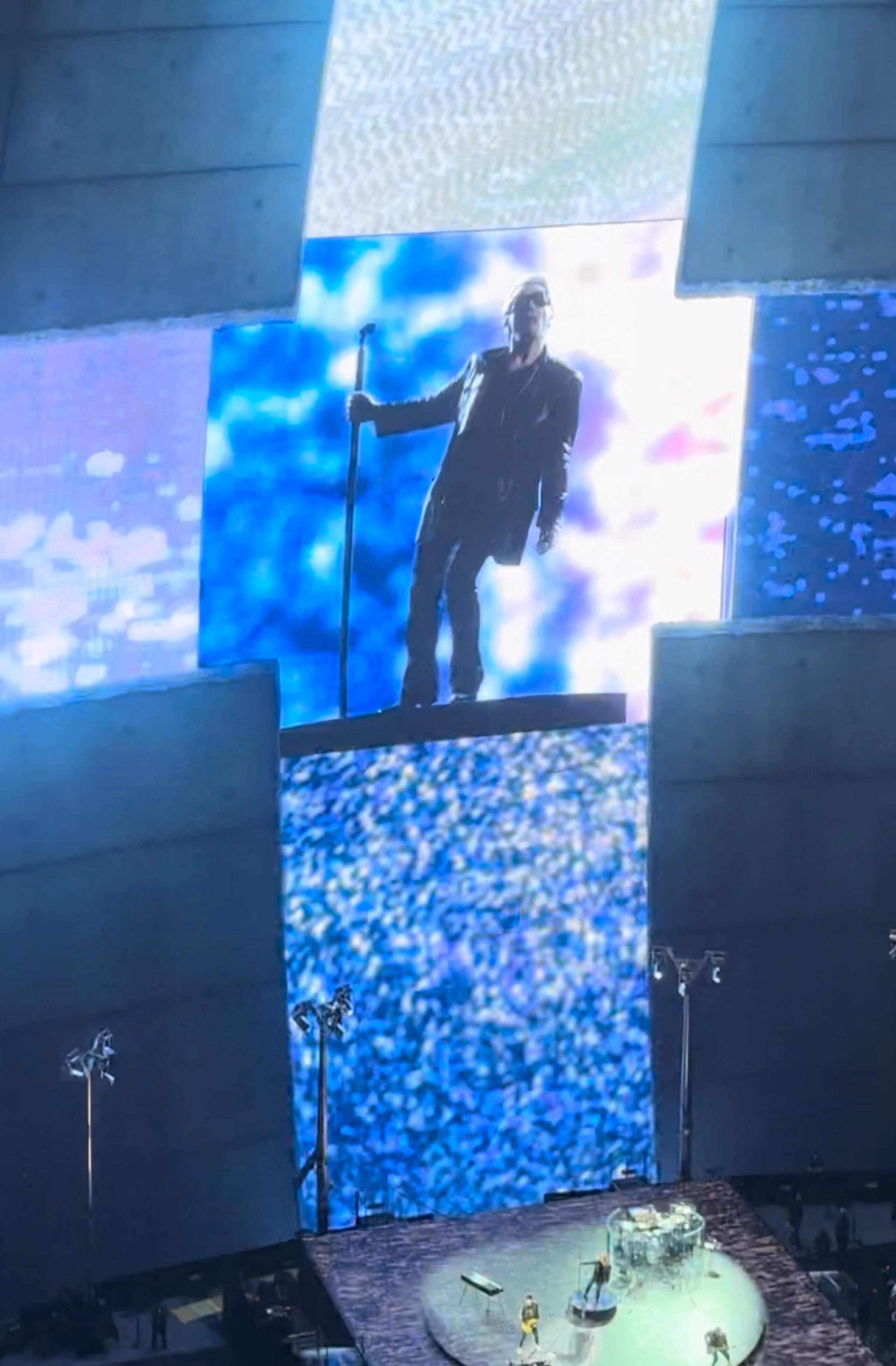View of Bono and U2 from near the top of Sphere, Las Vegas, 2023. (Courtesy Sara Schreur)