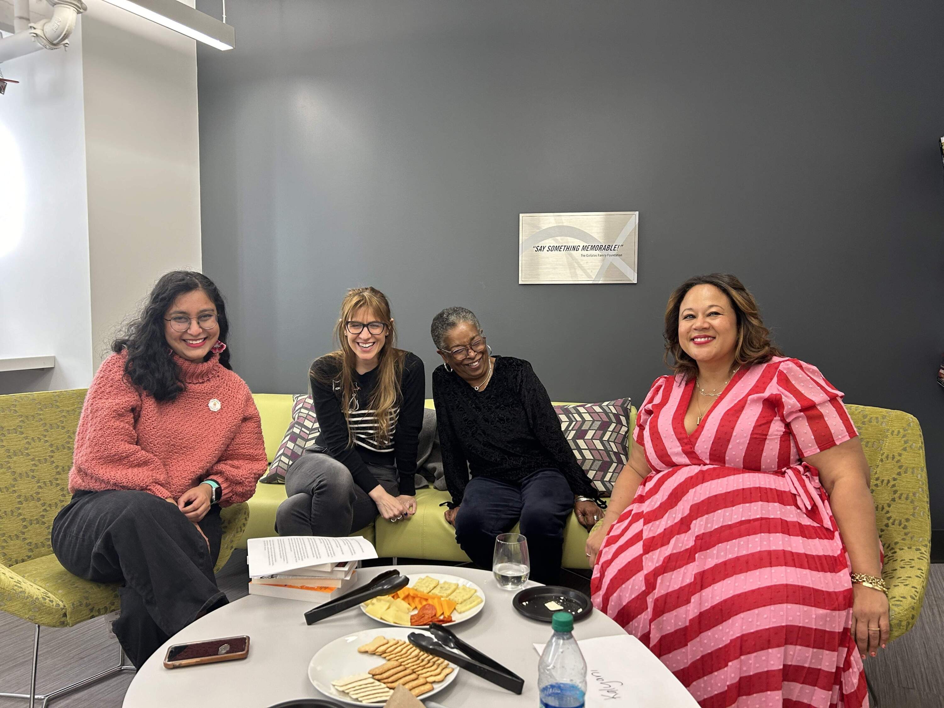 (From left to right) Here &amp; Now's Kalyani Saxena sits with Ali Hazelwood, Beverly Jenkins and Jasmine Guillory. (Courtesy)