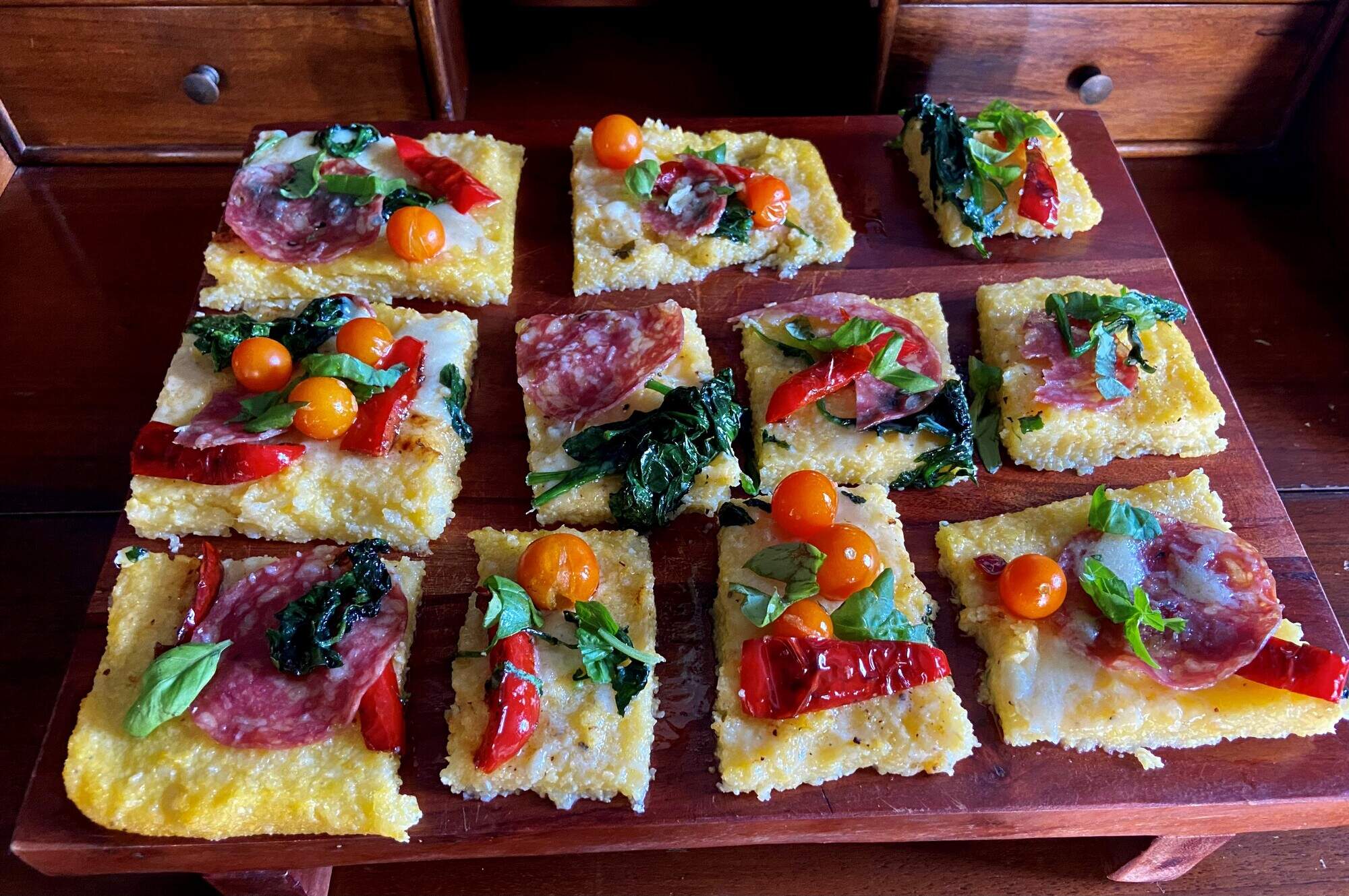Super Bowl polenta pizza. (Kathy Gunst/Here &amp; Now)