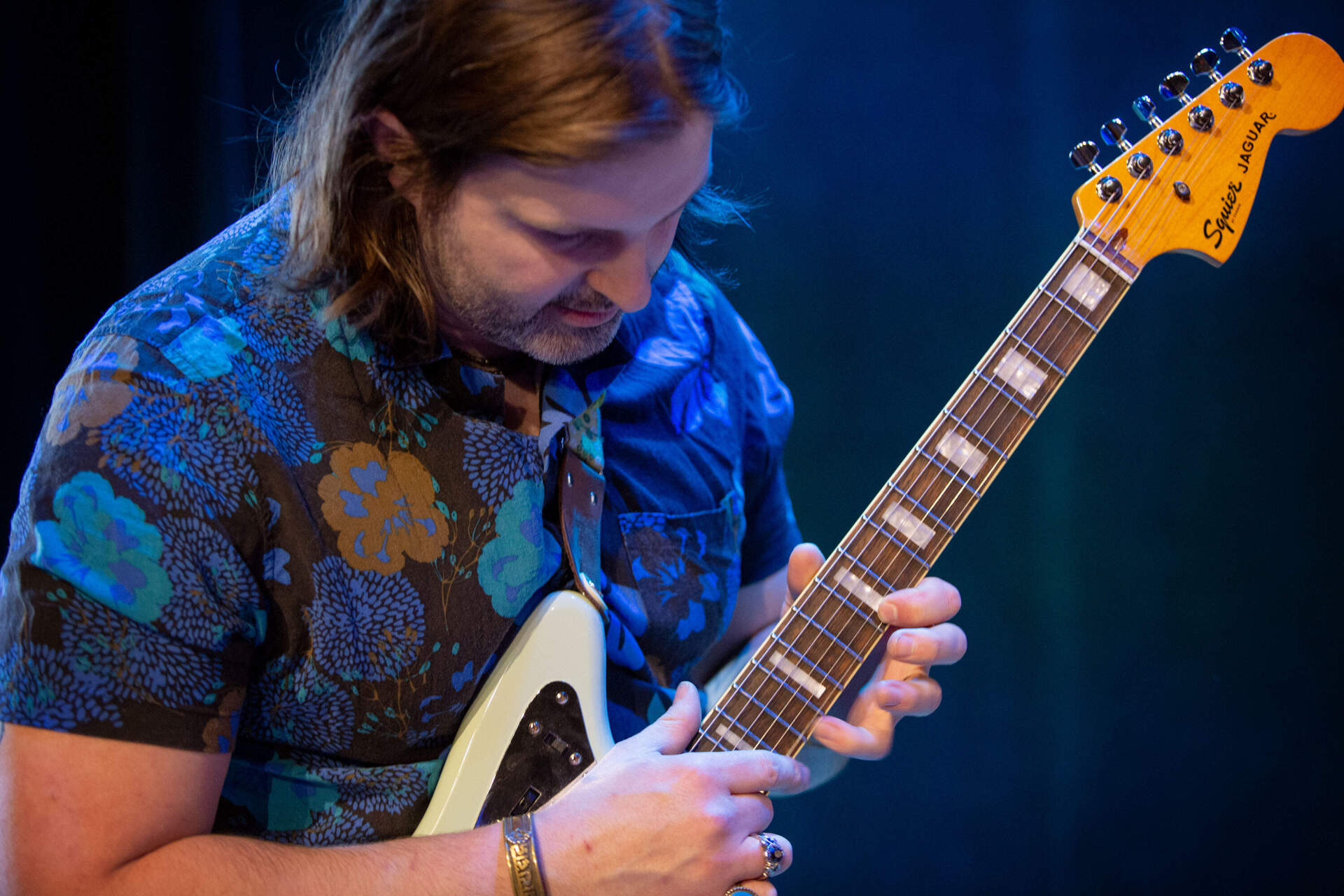 Cloudbelly guitarist Sam Perry. (Robin Lubbock/WBUR)