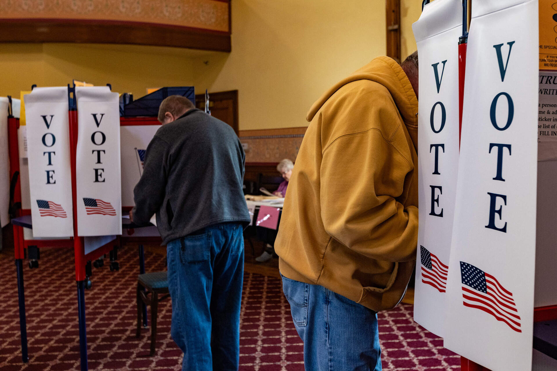 Voters at Memorial Hall in Townsend during the Massachusetts primary. (Jesse Costa/WBUR)