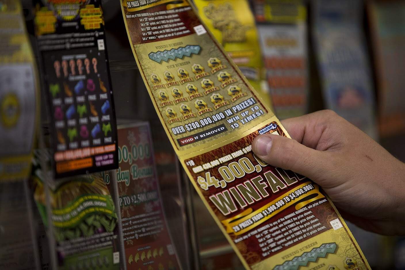 Lottery tickets at a convenience store in Boston. (Jesse Costa/WBUR)
