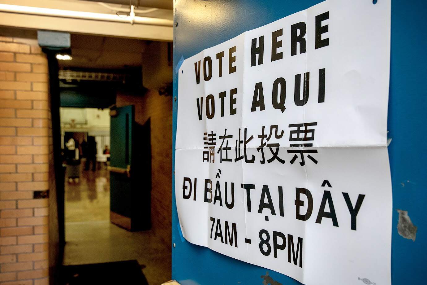The entrance to the polling station in Roxbury. (Robin Lubbock/WBUR)