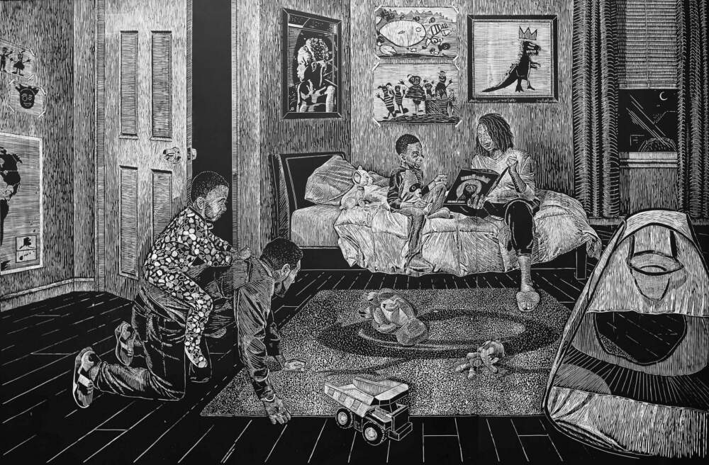 LaToya M. Hobbs, &quot;Scene 4: Bedtime for the Boys&quot; from &quot;Carving Out Time,&quot; 2020–21. (Courtesy the artist and Harvard Art Museums/Fogg Museum; photo by Ariston Jacks)