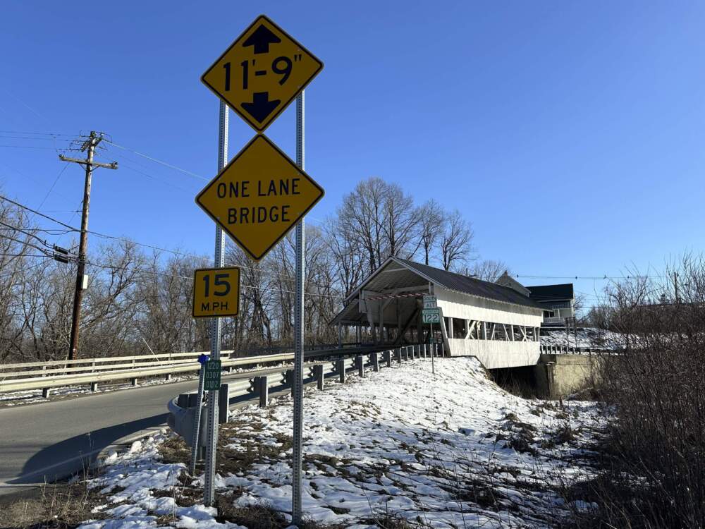 The Miller's Run covered bridge is shown on Tuesday, March 12, 2024 in Lyndon, Vt. (Lisa Rathke/AP)