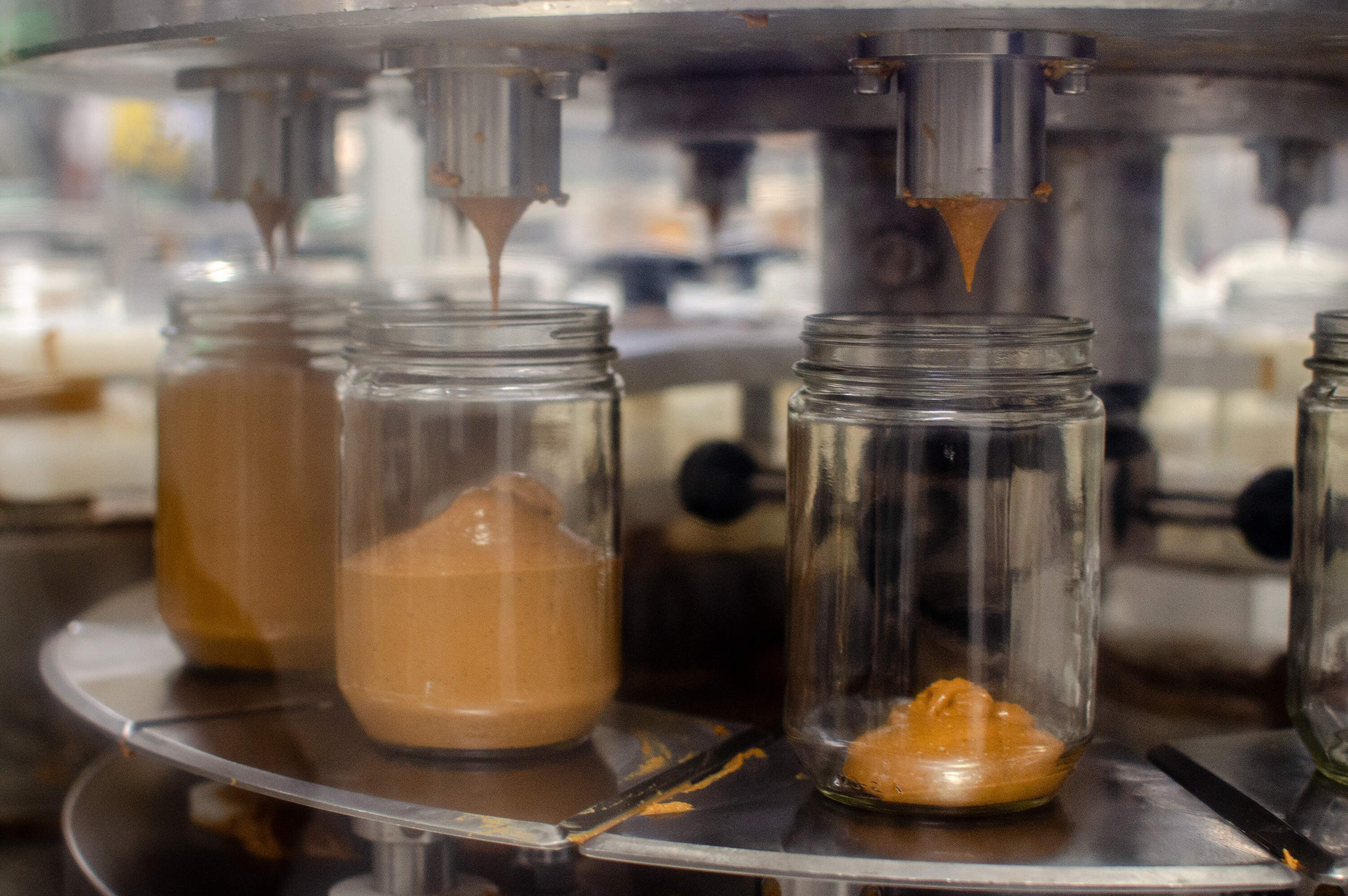 Teddie natural smooth peanut butter lands in 16-ounce glass jars. (Sharon Brody/WBUR)