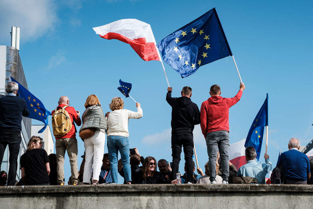 ''March of Million Hearts," pro-democratic rally in Warsaw gathered up to 1M participants (according to city officials), led by Donald Tusk, former Prime Minister of Poland and President of the European Council - and a leader of democratic opposition in Poland. (Piotr Lapinski/NurPhoto via Getty Images)