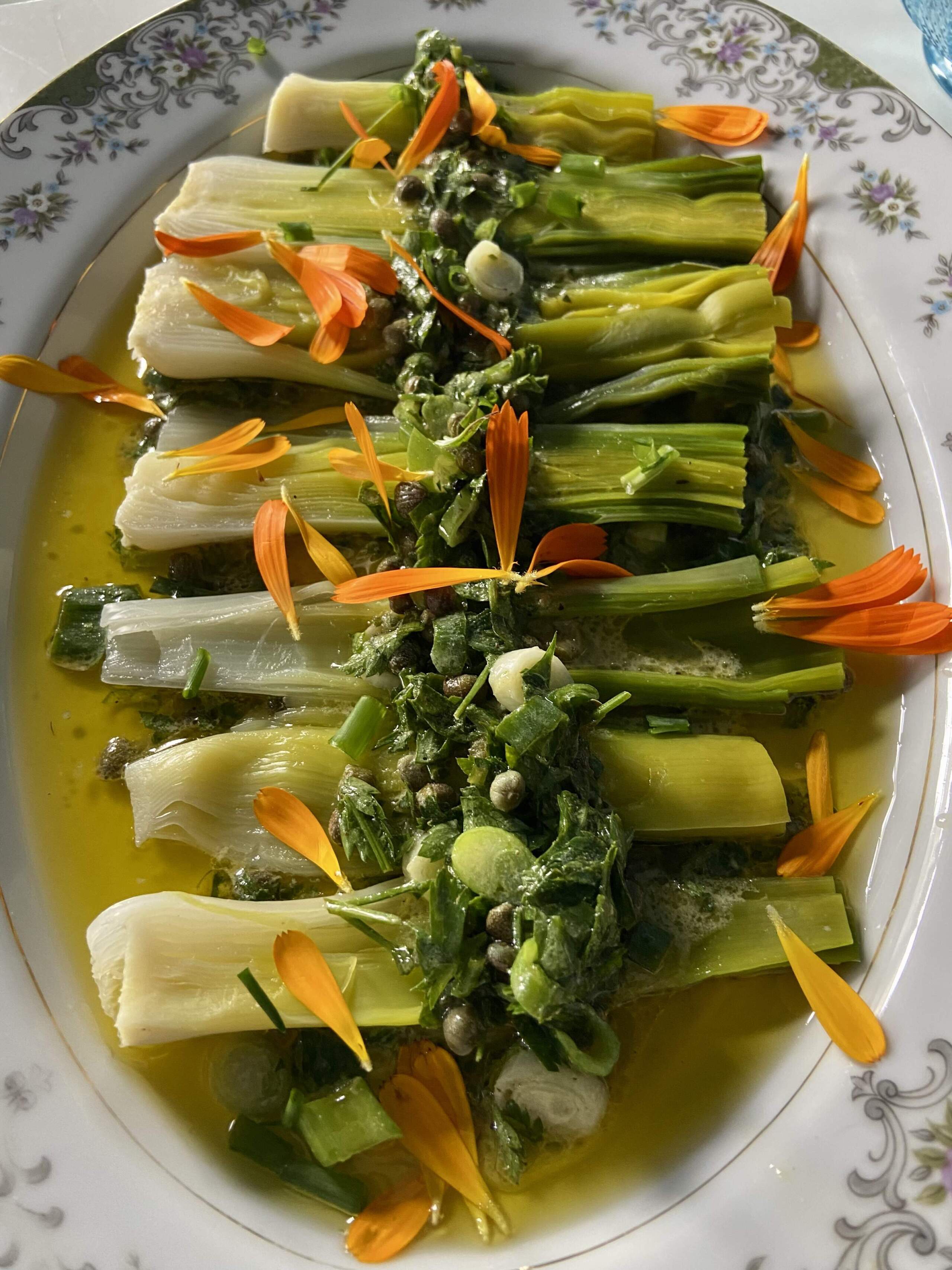 Leeks vinaigrette. (Kathy Gunst/Here & Now)