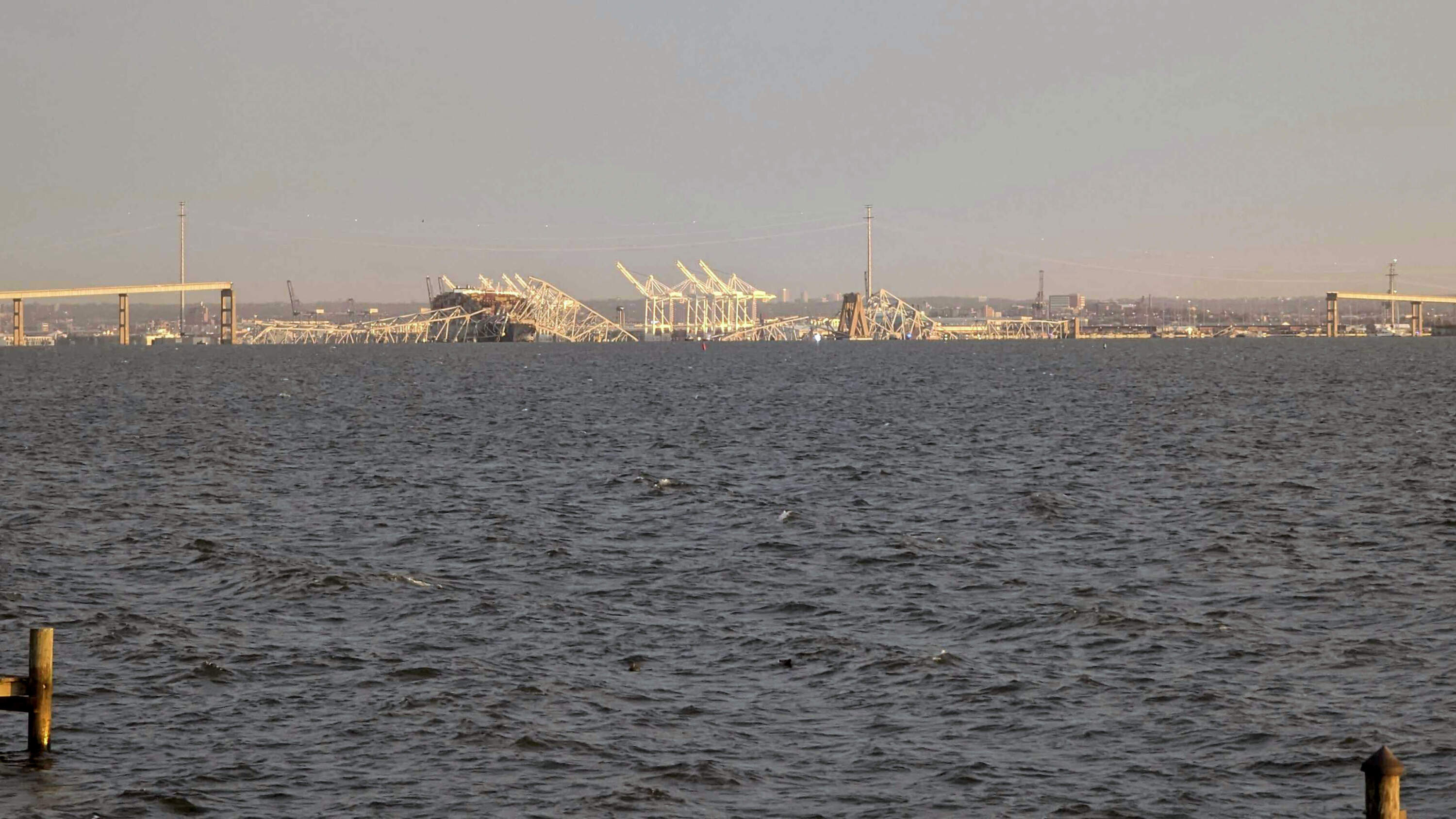 Baltimore's Francis Scott Key Bridge collapse is shown early morning, Tuesday, March 26, 2024 from Riviera Beach, Md. (Nathan Ellgren/AP)