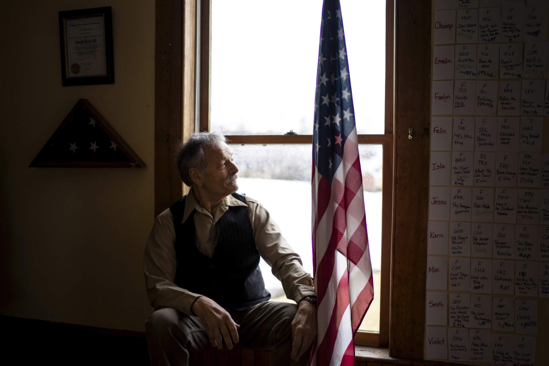 Town Moderator Jon Gailmor sits for a portrait at the town hall in Elmore, Vt. (David Goldman/AP)