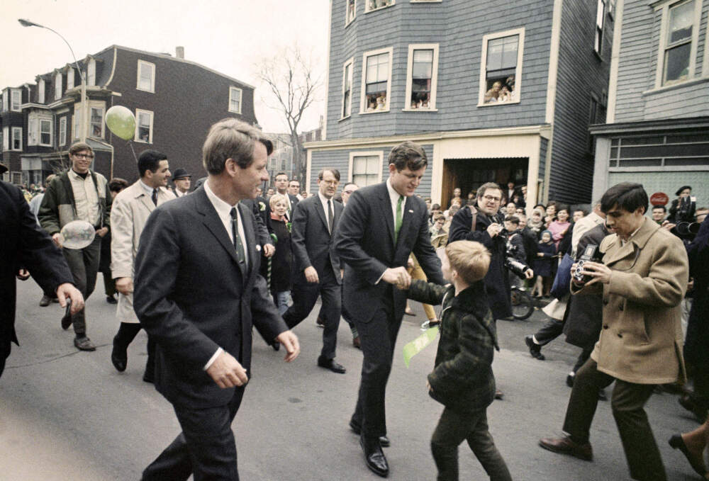 Then-Sen. Robert F. Kennedy with brother, Sen. Edward M. Kennedy are shown during the St. Patrick's Day Parade in South Boston, March 17, 1968. (J.W. Green/AP)