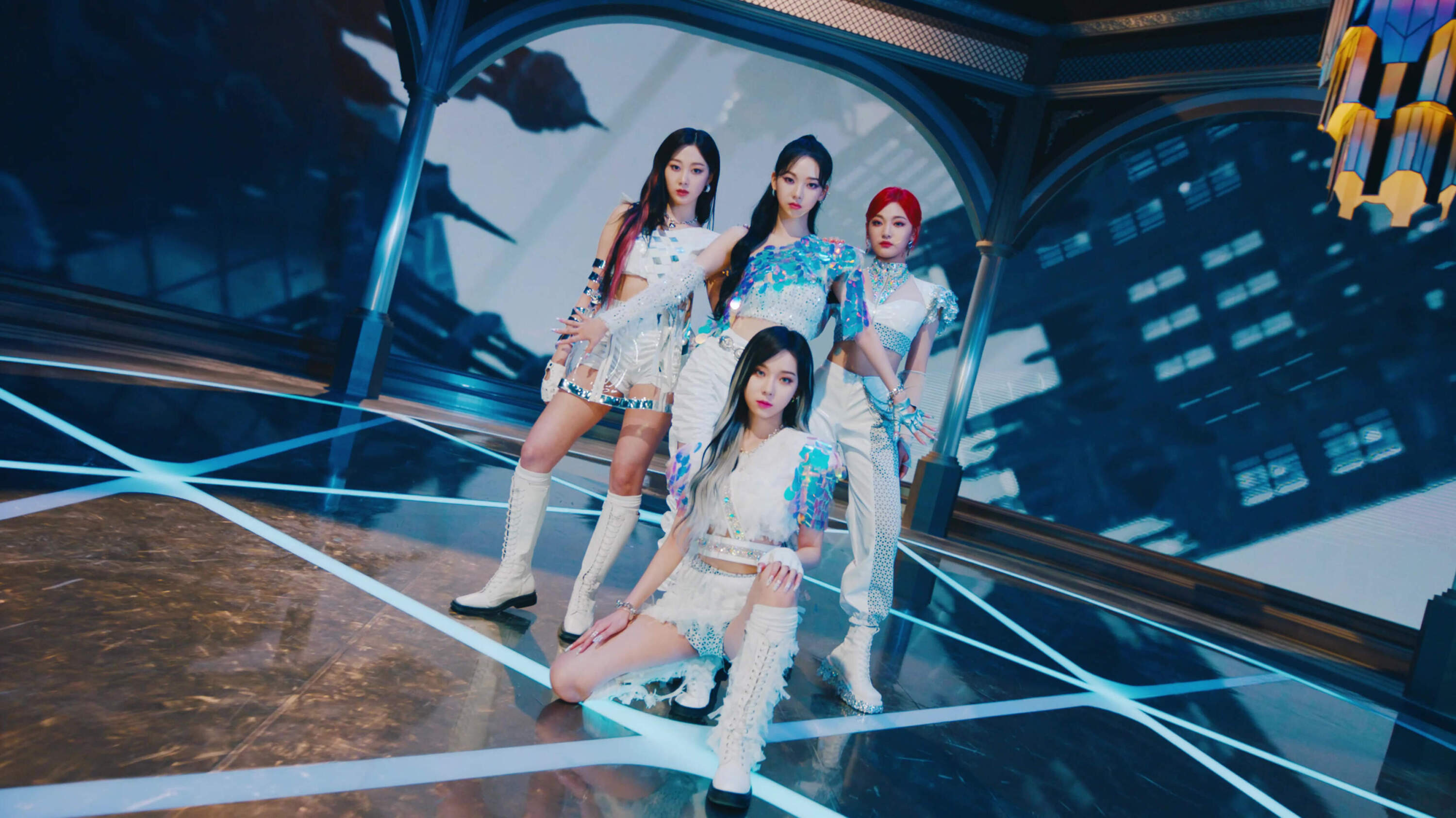 A still from aespa's 2021 music video "Next Level." (Courtesy SM Entertainment and Museum of Fine Arts, Boston)