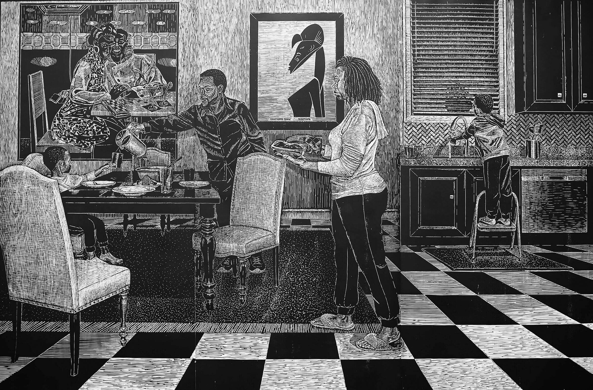 LaToya M. Hobbs, "Scene 3: Dinner Time," from "Carving Out Time," 2020–21. (Courtesy the artist and Harvard Art Museums/Fogg Museum; photo by Ariston Jacks)