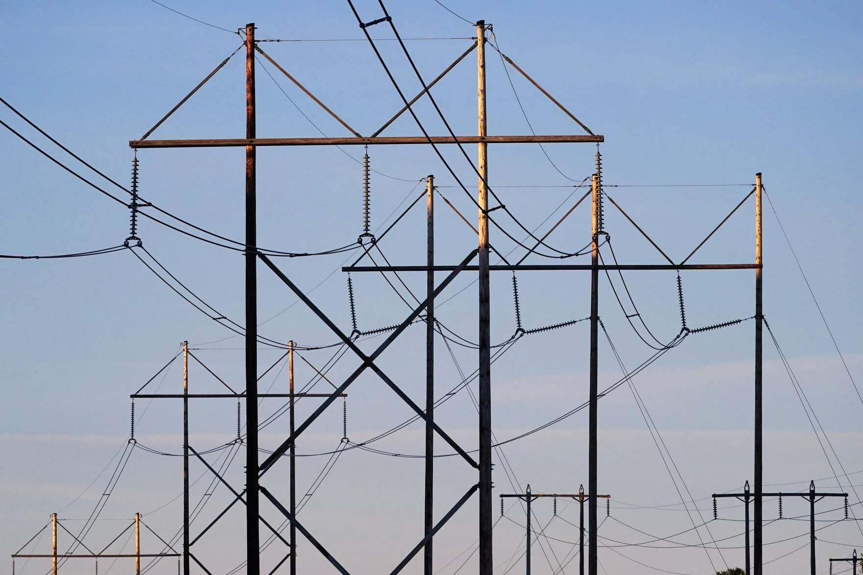 Central Maine Power utility lines are seen in Pownal, Maine in 2021. (Robert F. Bukaty/AP)