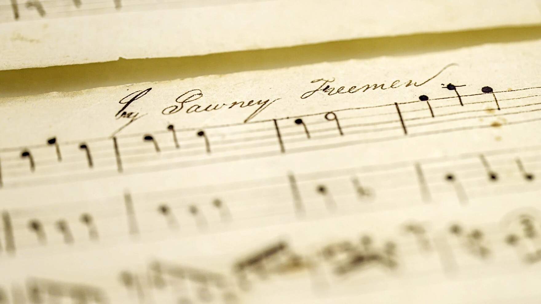 An 1817 manuscript of music composed by Sawney Freeman is in the archive of Trinity's Watkinson Library. Researchers believe Freeman, one of the earliest known Black American composers, was born into slavery in Lyme, Connecticut, ran away in 1790 and was emancipated in 1793. (Dave Wurtzel/Connecticut Public)