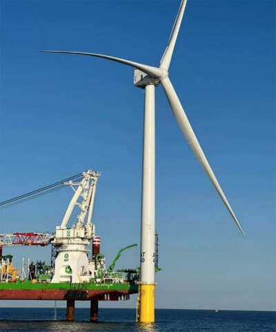 A GE Haliade-X Turbine for Vineyard Wind, the country’s first large-scale offshore wind project.(Image via Vineyard Wind)