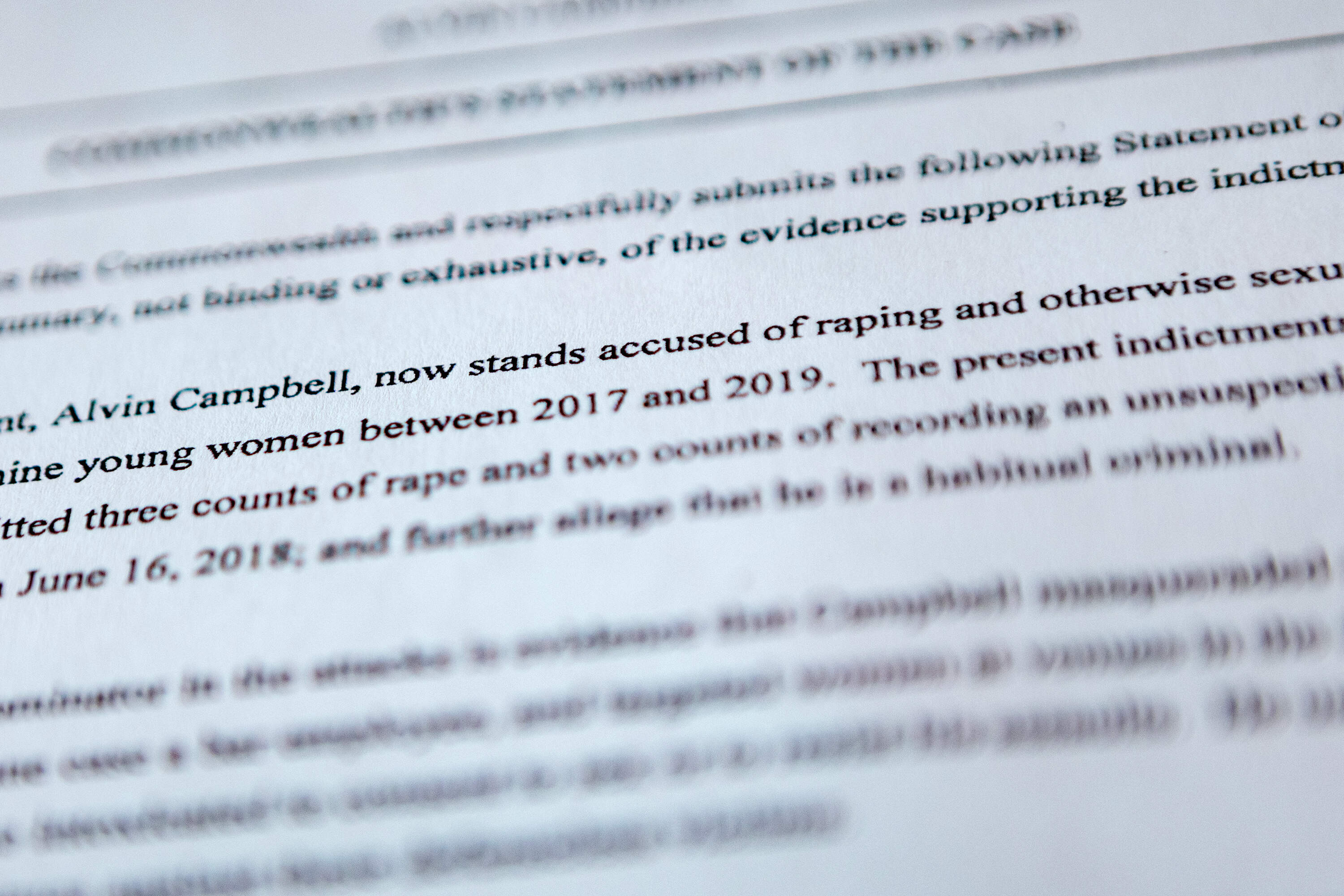 Prosecutors detailed allegations against Alvin Campbell in a 2021 Suffolk Superior Court filing. (Jesse Costa/WBUR)